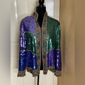 Vintage 80s Gunit XL Bright Colorful Art Deco Sequined Cardigan‌